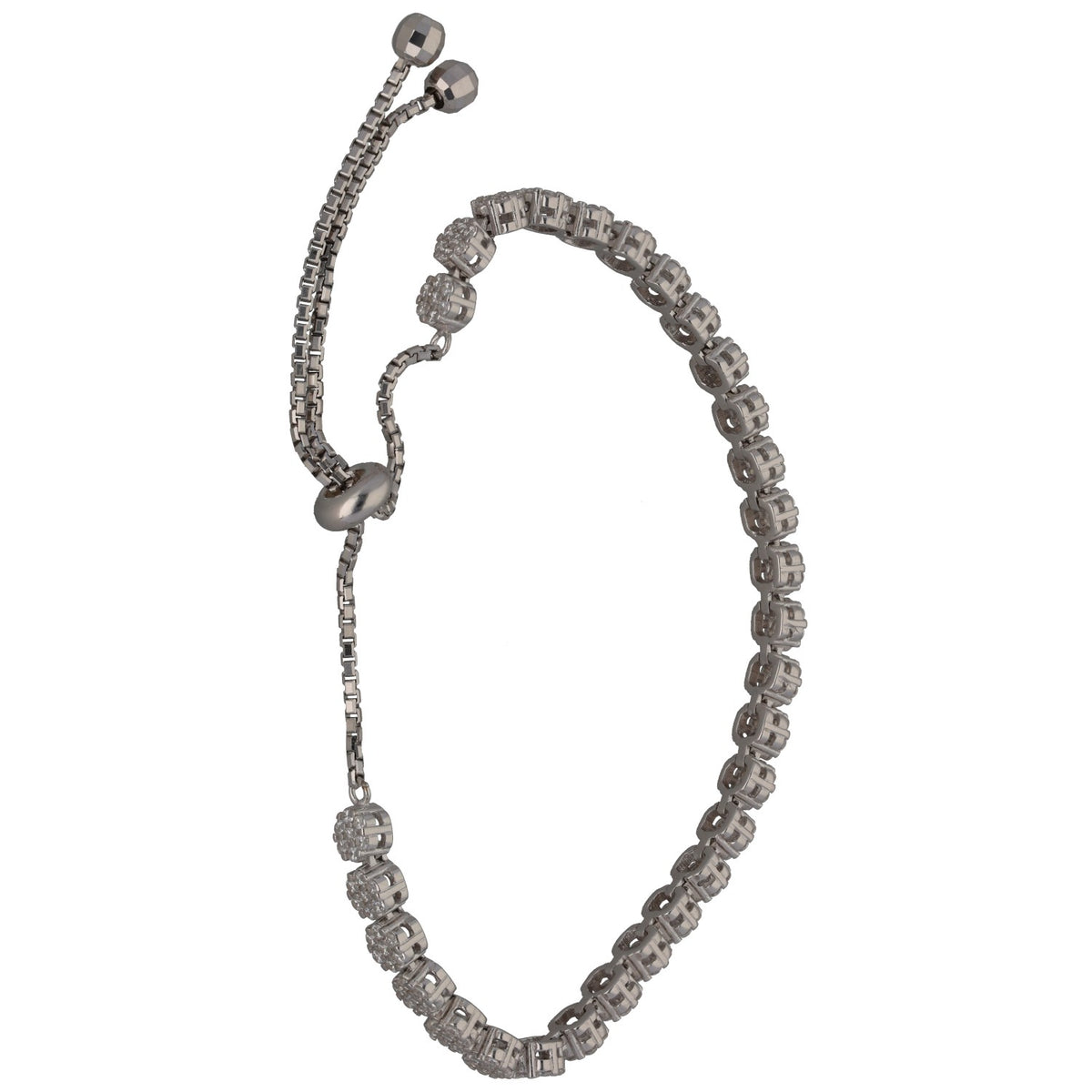 New Sterling Silver Cubic Zirconia 6 Point Adjustable Bracelet