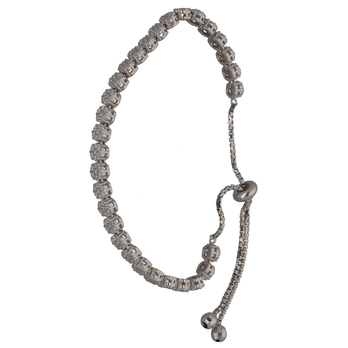 New Sterling Silver Cubic Zirconia 6 Point Adjustable Bracelet