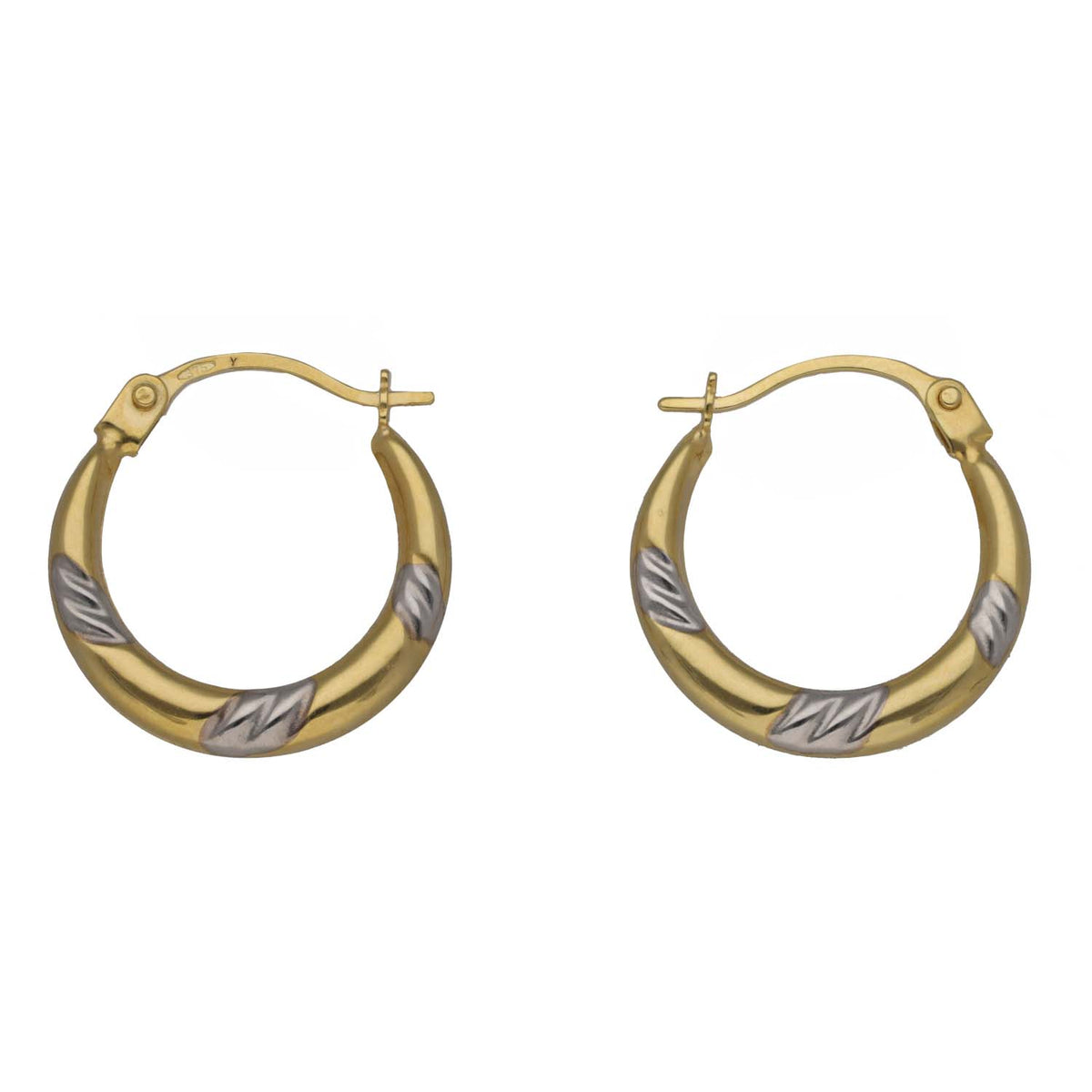 New 9ct Bi-Colour Gold 14mm Hoop Earrings
