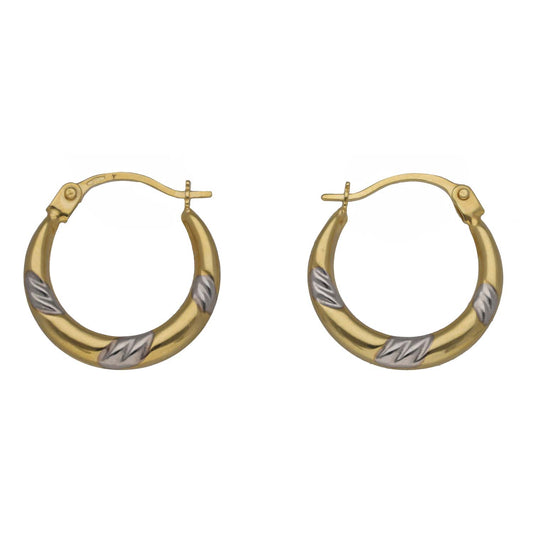 New 9ct Bi-Colour Gold 14mm Hoop Earrings