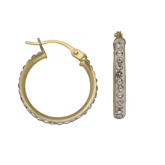 New 9ct Gold 15mm Crystal Hoop Earrings
