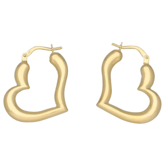New 9ct Gold 24mm Heart Diamond Cut Hoop Earrings