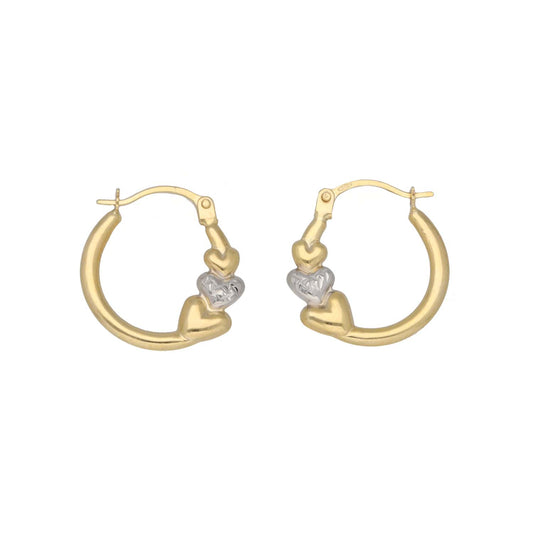 New 9ct Gold 16mm Triple Heart Hoop Earrings