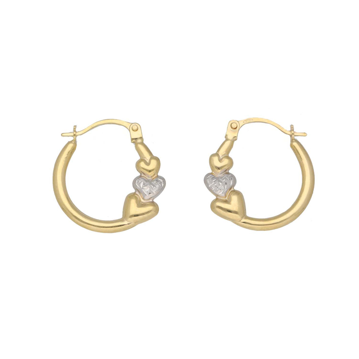 New 9ct Gold 16mm Triple Heart Hoop Earrings