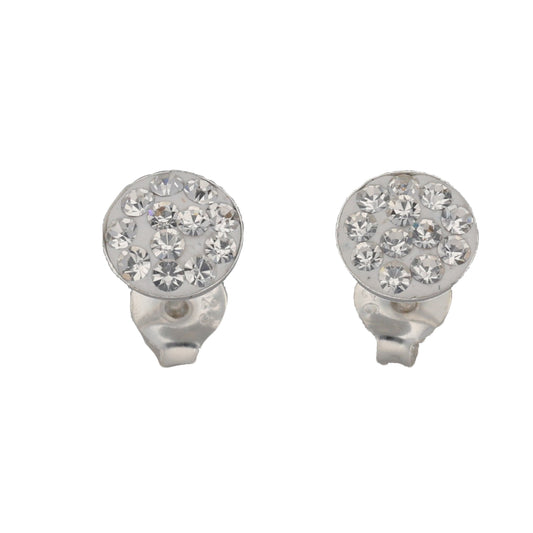 New Sterling Silver Clear Crystal Circle Stud Earrings