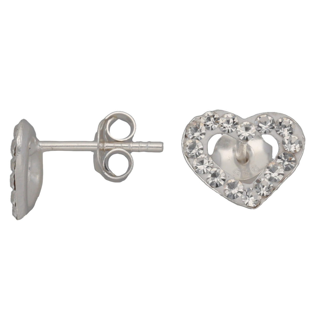 New Sterling Silver Clear Crystal Open Heart Stud Earrings