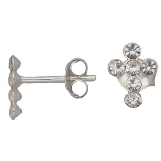 New Sterling Silver Kids Cubic Zirconia Cross Stud Earrings