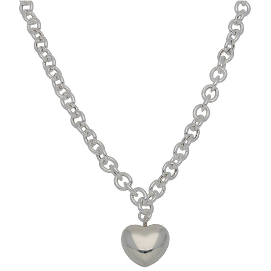 New Sterling Silver Puff Heart With Belcher Chain 18"