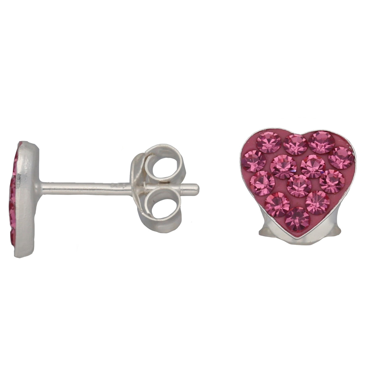 New Sterling Silver Kids Pink Cubic Zirconia Heart Stud Earrings