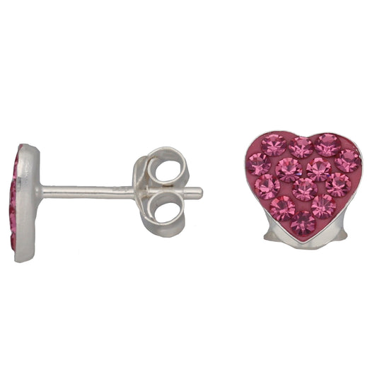 New Sterling Silver Kids Pink Cubic Zirconia Heart Stud Earrings