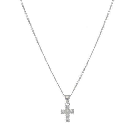 New Sterling Silver Cubic Zirconia Cross Pendant With Chain 18"