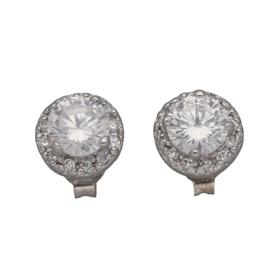 New Sterling Silver Cubic Zirconia Halo Stud Earrings