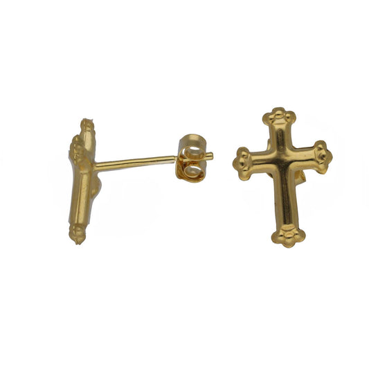 New 9ct Gold 10mm Cross Stud Earrings