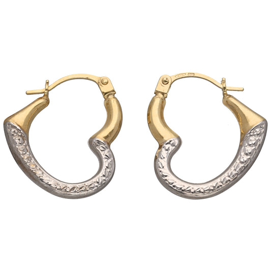 New 9ct Bi-Colour Gold 15mm Open Heart Illusion Hoop Earrings