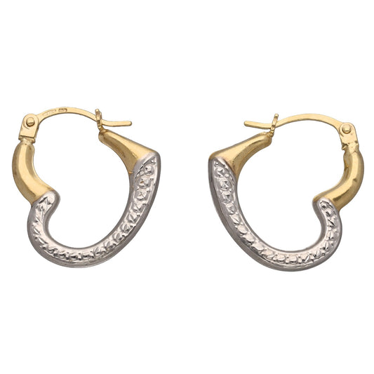 New 9ct Bi-Colour Gold 15mm Open Heart Illusion Hoop Earrings