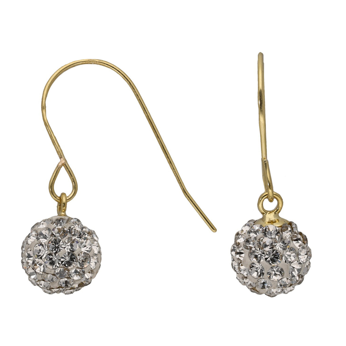 New 9ct Gold 21mm Crystal Ball Drop Earrings