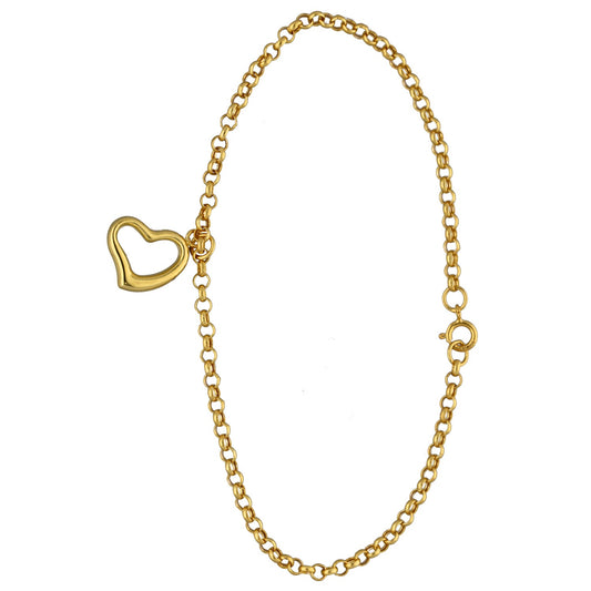 New 9ct Gold 2.4mm Belcher Bracelet With Heart Charm