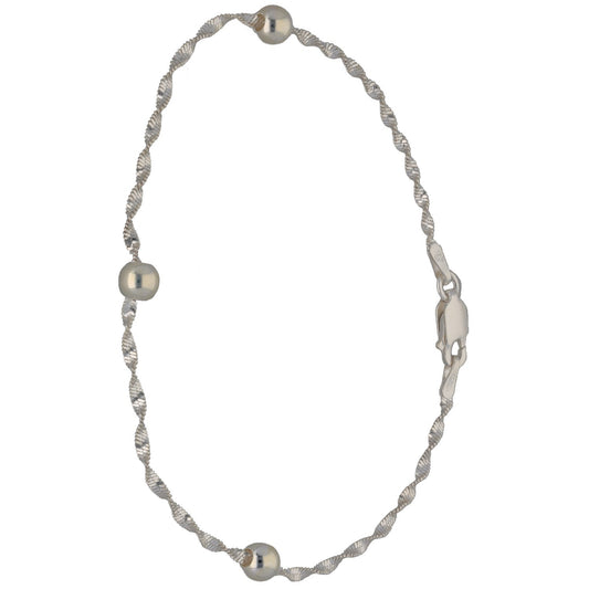 New Sterling Silver 1.5mm Twist Bead Bracelet