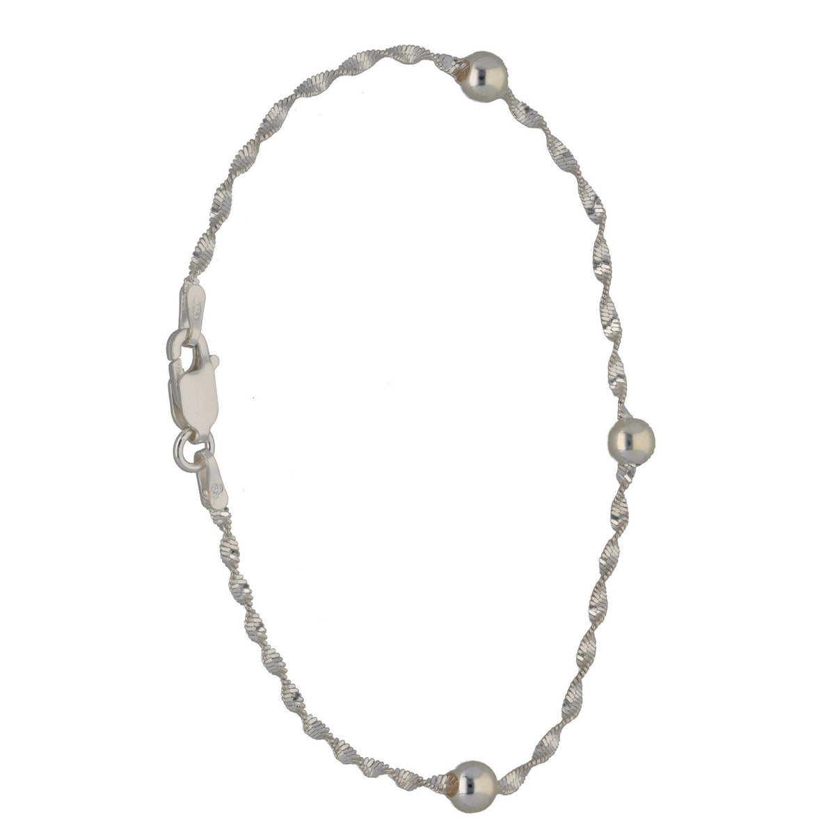 New Sterling Silver 1.5mm Twist Bead Bracelet