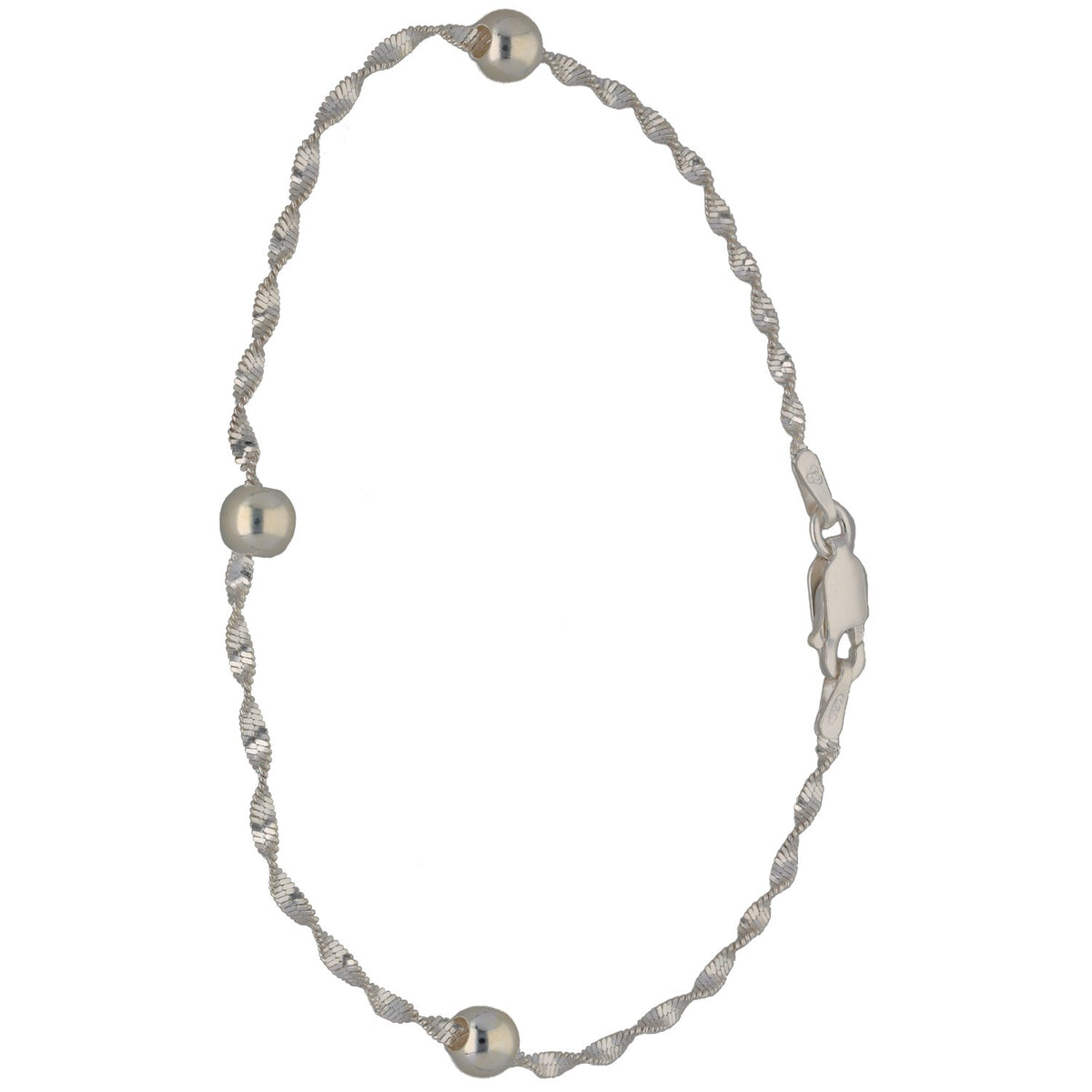 New Sterling Silver 1.5mm Twist Bead Bracelet