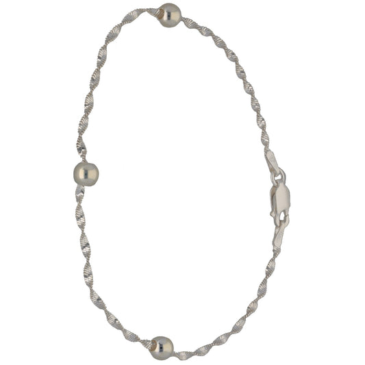New Sterling Silver 1.5mm Twist Bead Bracelet