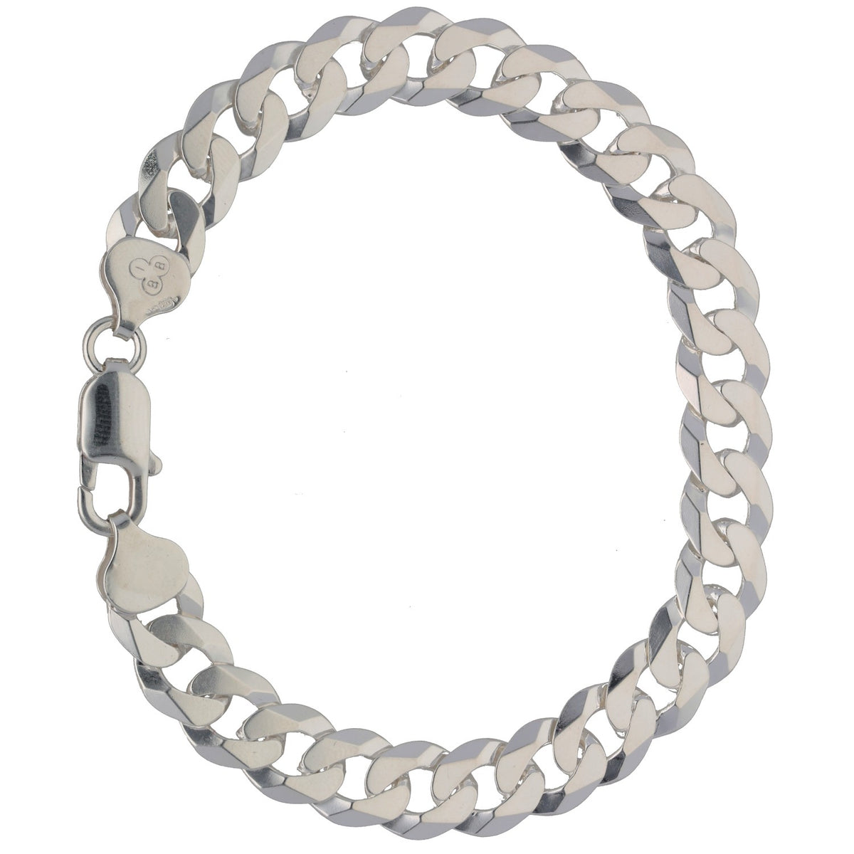 New Sterling Silver 9mm Flat Curb Bracelet