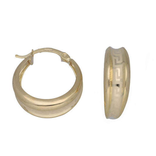 New 9ct Gold 21mm Greek Key Hoop Earrings