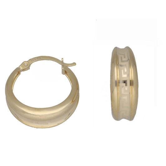 New 9ct Gold 21mm Greek Key Hoop Earrings