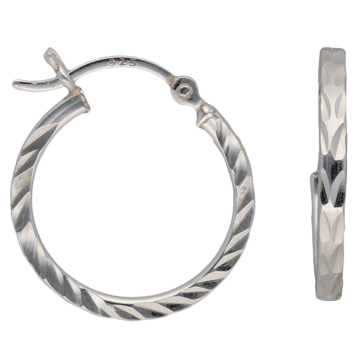 New Sterling Silver Tight Diamond Cut Hoop Earrings