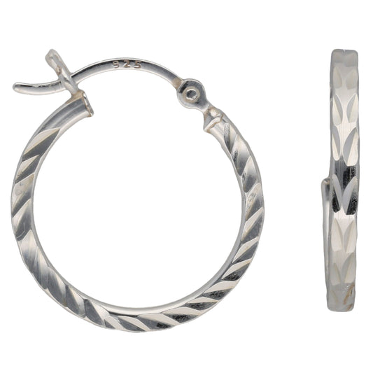 New Sterling Silver Tight Diamond Cut Hoop Earrings