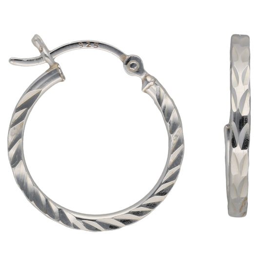 New Sterling Silver Tight Diamond Cut Hoop Earrings