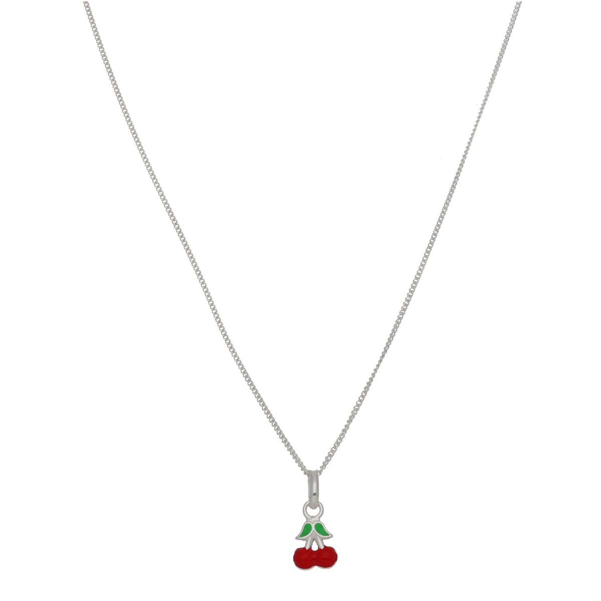 New Sterling Silver Kids Enamel Cherry Pendant Chain 14"