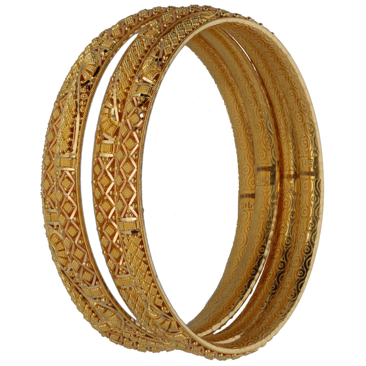 New 22ct Gold Geometric Filigree Set Of 4 Bangles