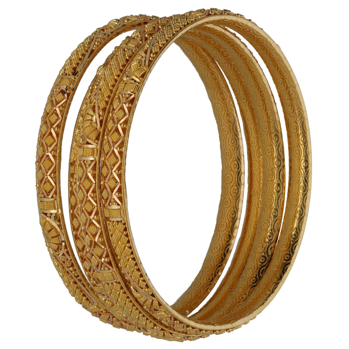 New 22ct Gold Geometric Filigree Set Of 4 Bangles