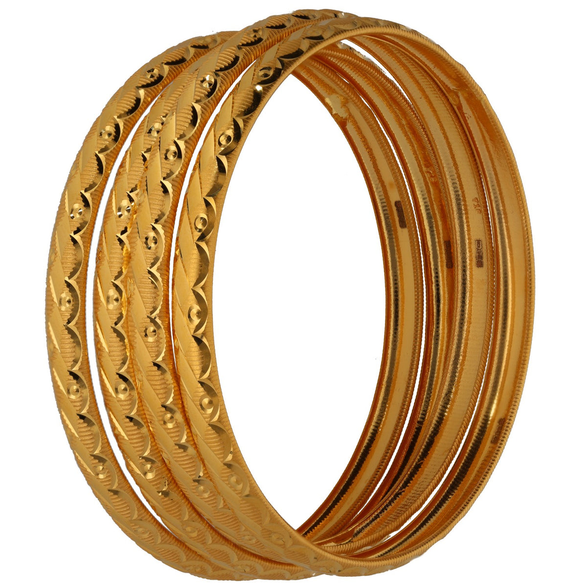 New 22ct Gold Diamond Cut Filigree Set Of 4 Bangles