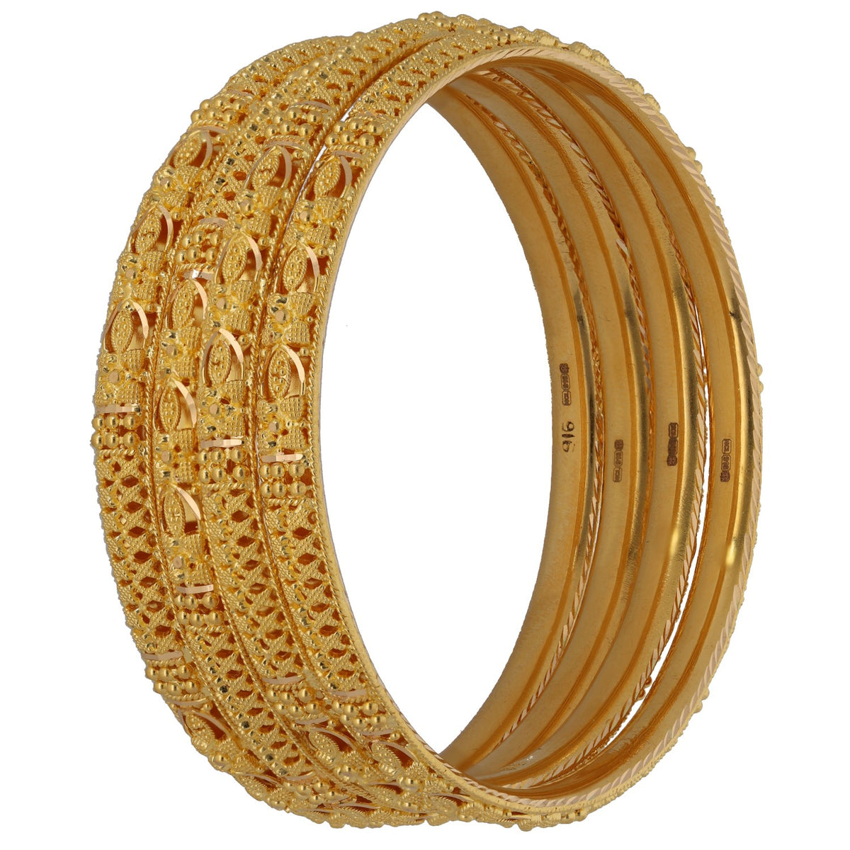 New 22ct Gold Floral Set Of 4 Bangles