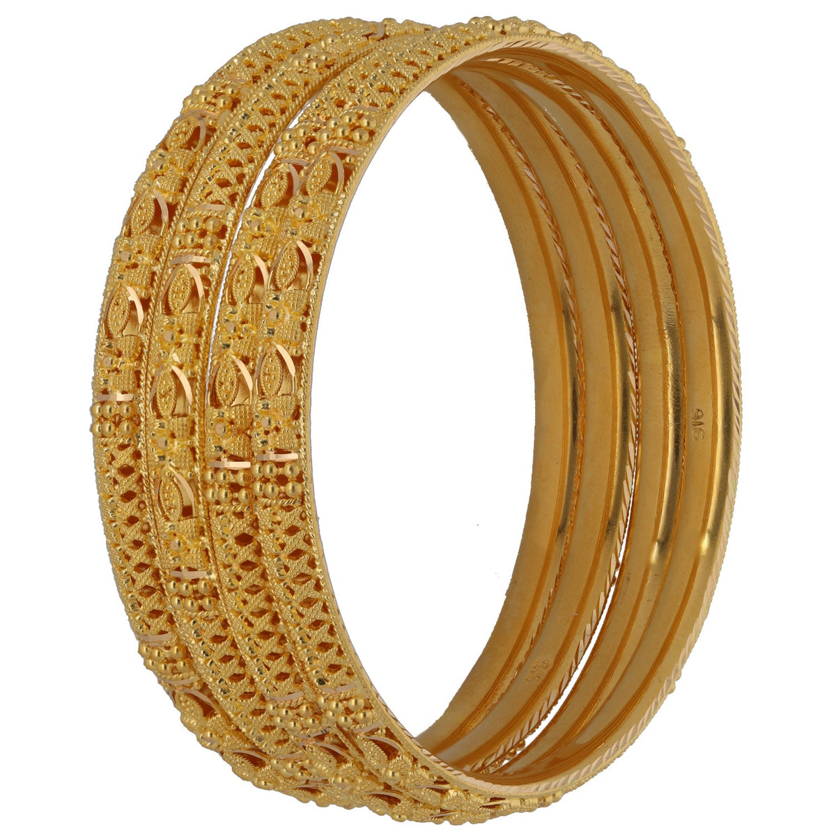 New 22ct Gold Floral Set Of 4 Bangles