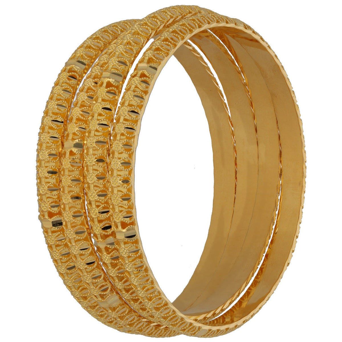 New 22ct Gold Floral & Geometric Set Of 4 Bangles