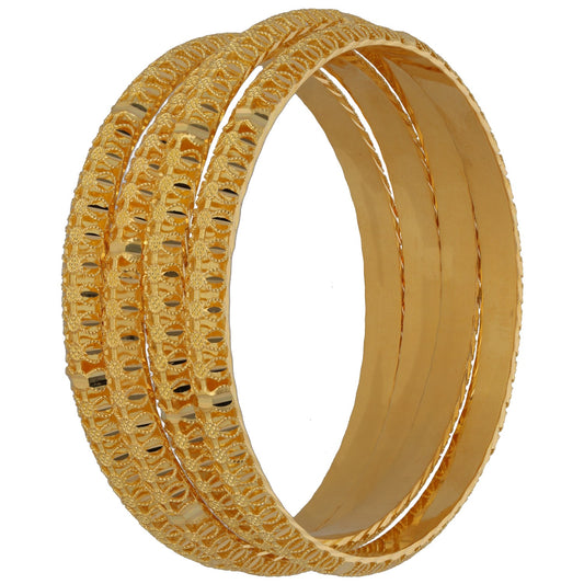 New 22ct Gold Floral & Geometric Set Of 4 Bangles