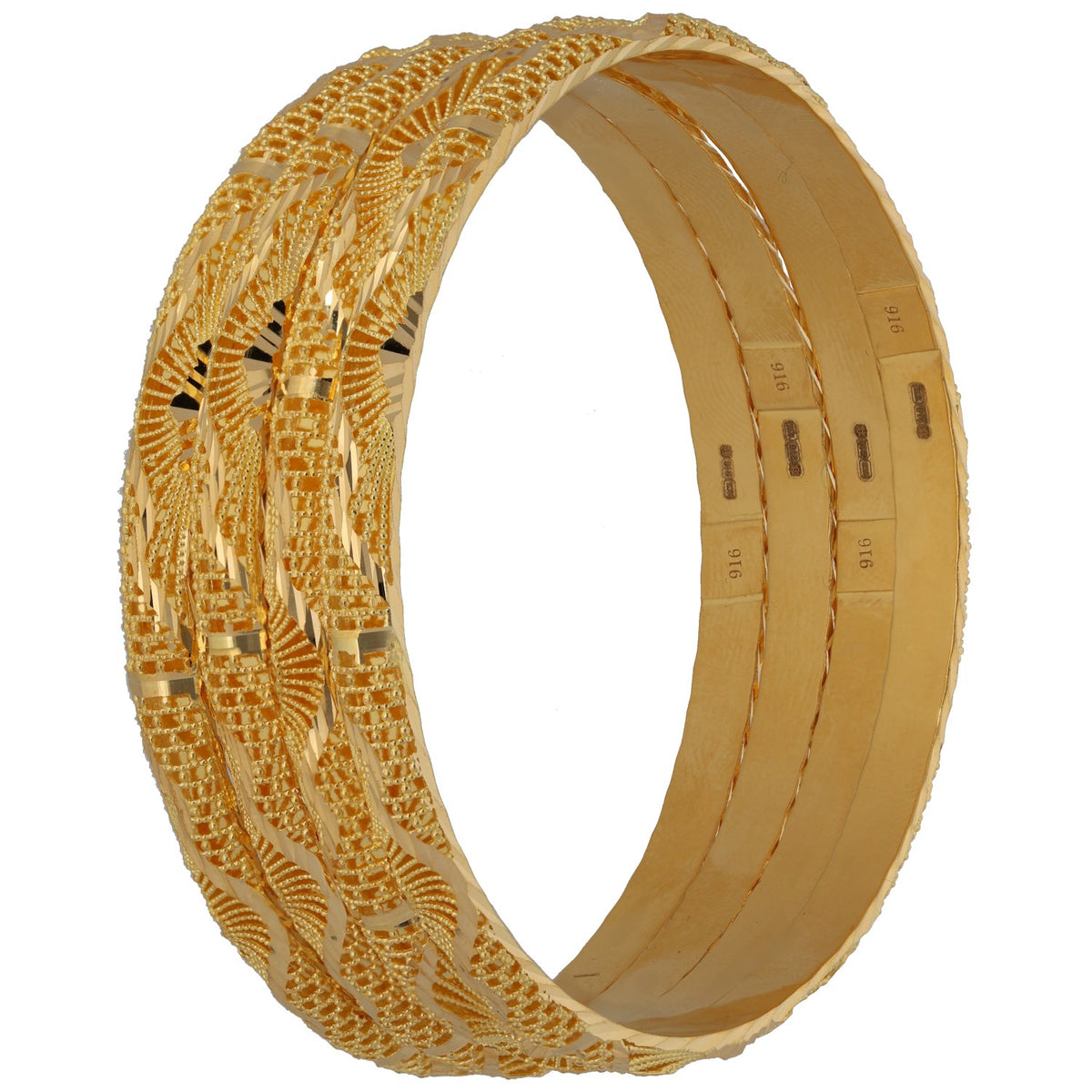 New 22ct Gold Sunburst Filigree Set Of 4 Bangles