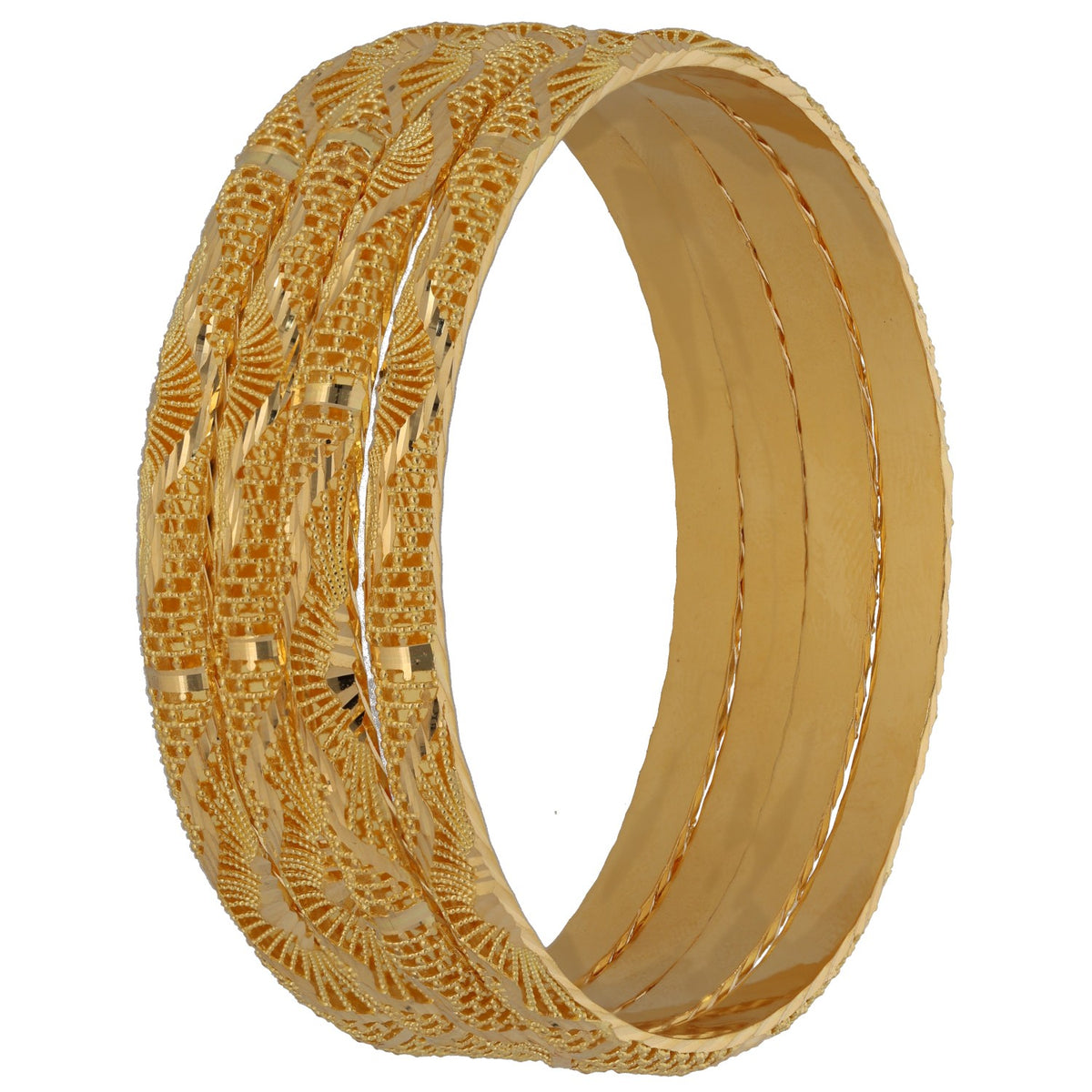New 22ct Gold Sunburst Filigree Set Of 4 Bangles
