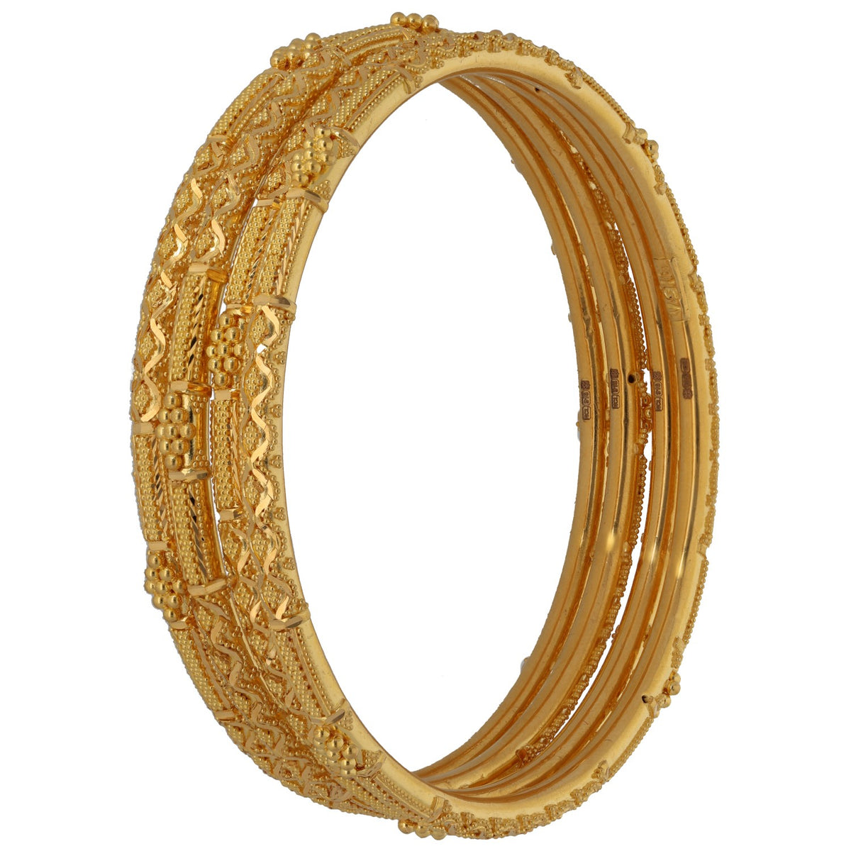New 22ct Gold Diamond & Dotted Filigree Set Of 4 Bangles