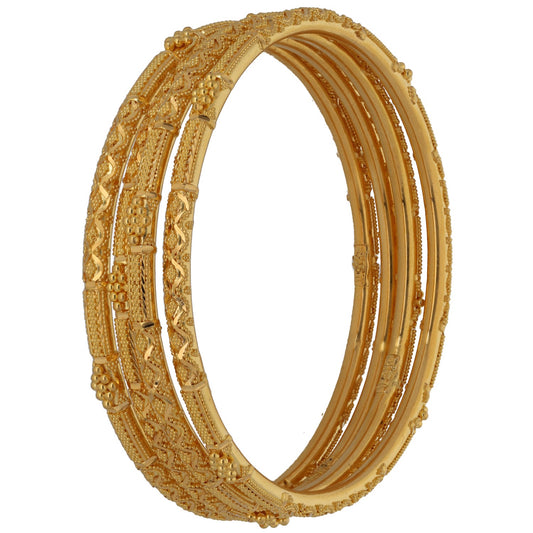 New 22ct Gold Diamond & Dotted Filigree Set Of 4 Bangles