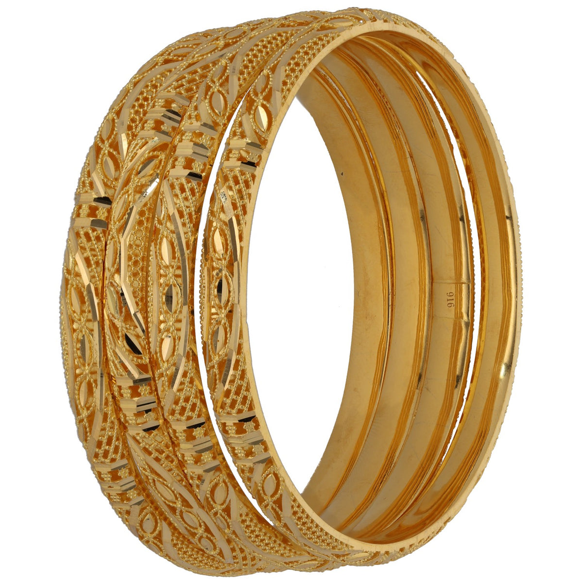 New 22ct Gold Ornate Filigree Set Of 4 Bangles
