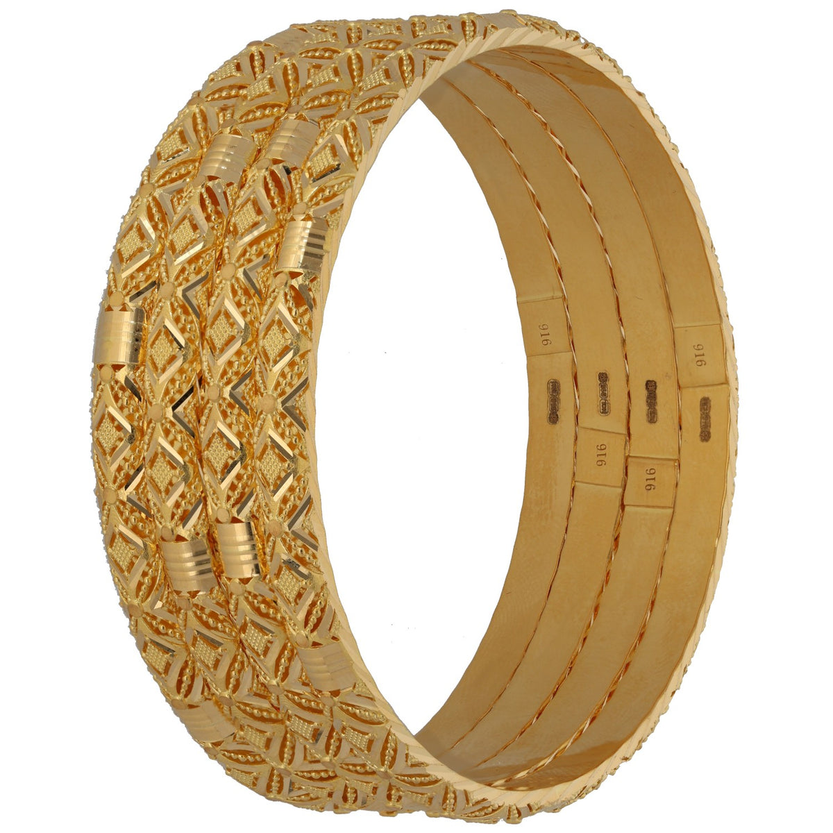 New 22ct Gold Diamond Filigree Set Of 4 Bangles