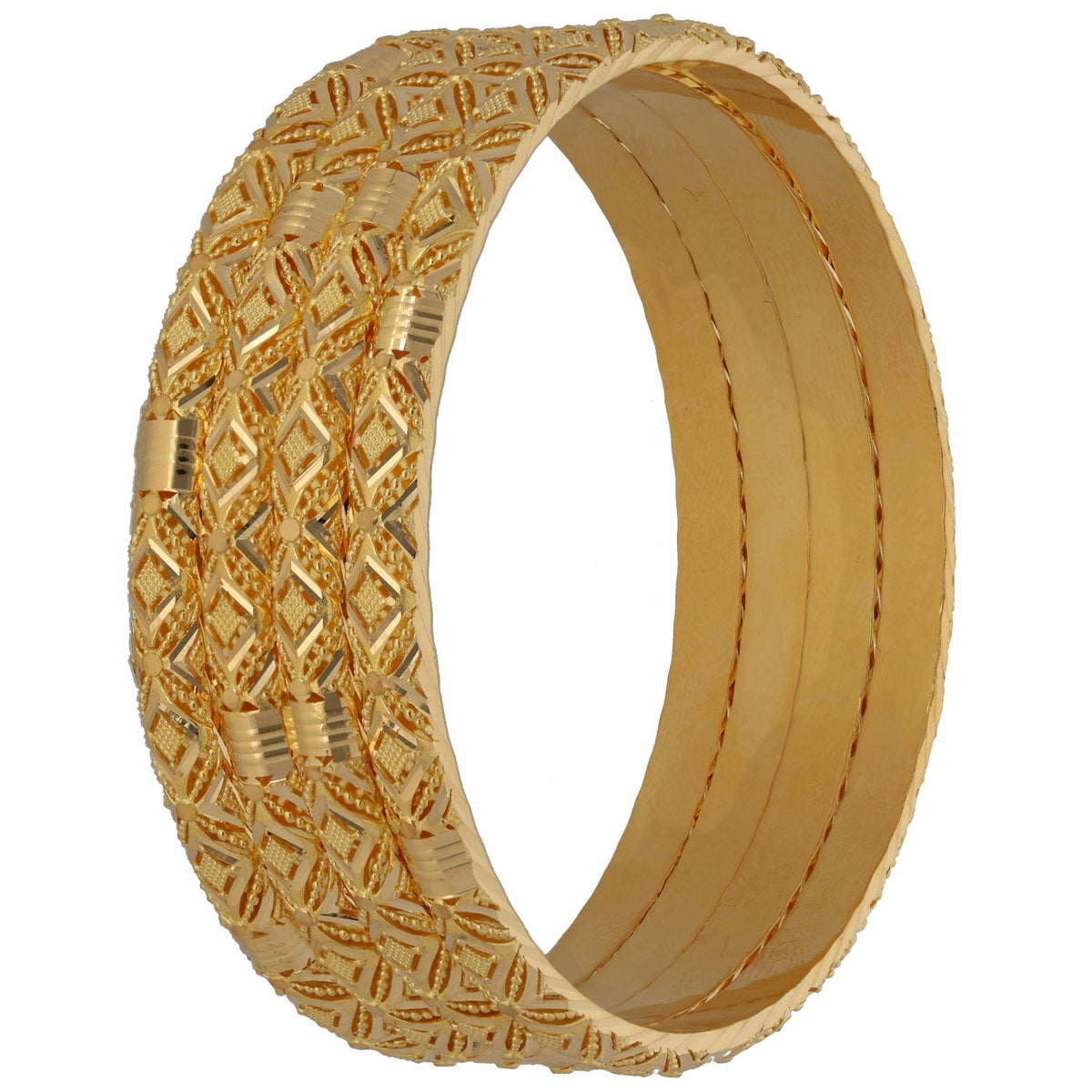 New 22ct Gold Diamond Filigree Set Of 4 Bangles