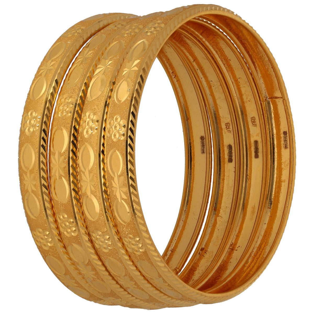 New 22ct Gold Floral Filigree Set Of 4 Bangles