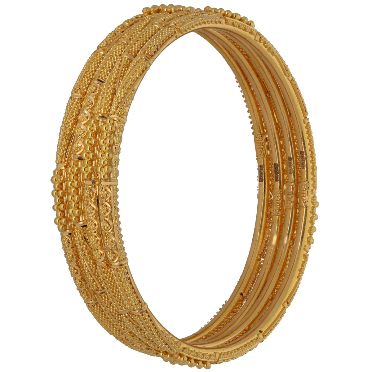 New 22ct Gold Textured Filigree Set Of 4 Bangles