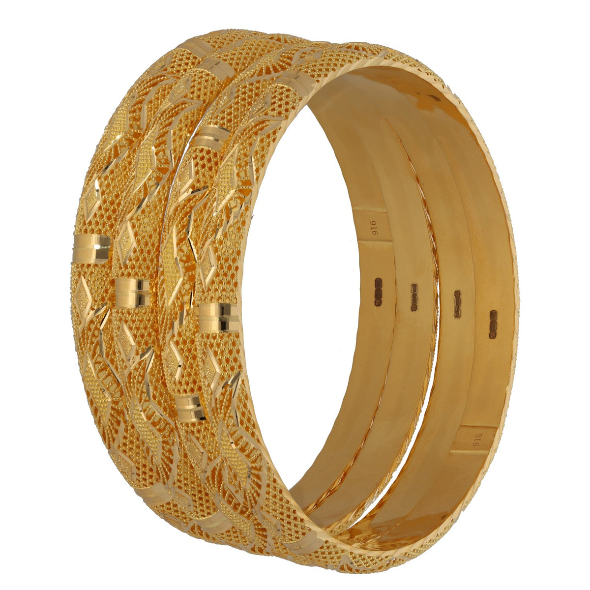 New 22ct Gold Diamond Detailed Filigree Set Of 4 Bangles