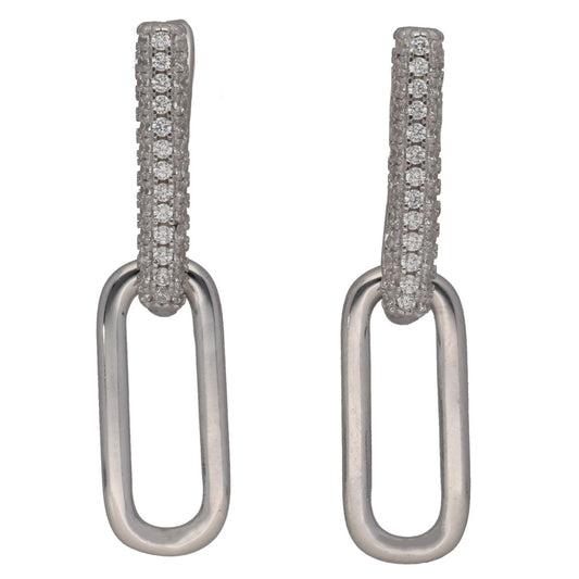 New Sterling Silver Cubic Zirconia Pave Link Earrings